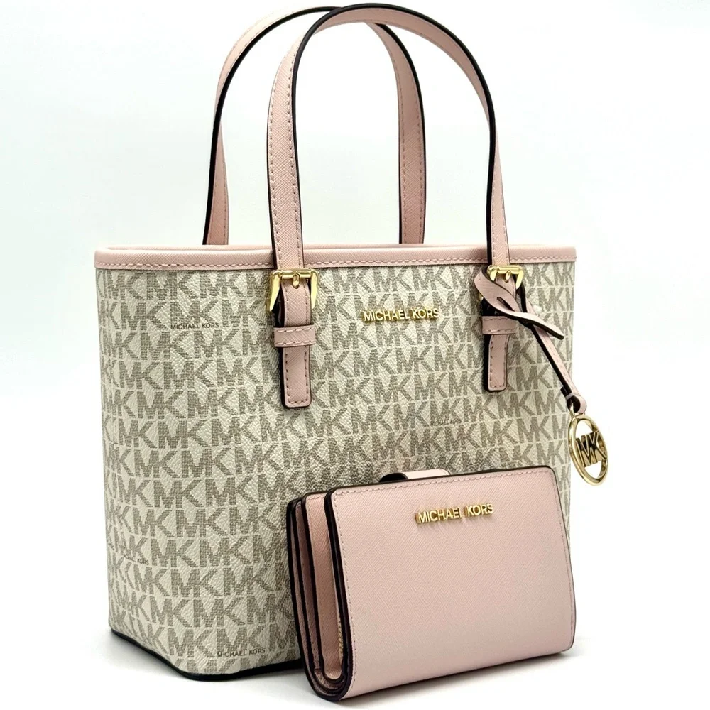 Michael Kors Jet Set Travel XS Logo Top-Zip Tote Bag & Matching Bifold Wallet